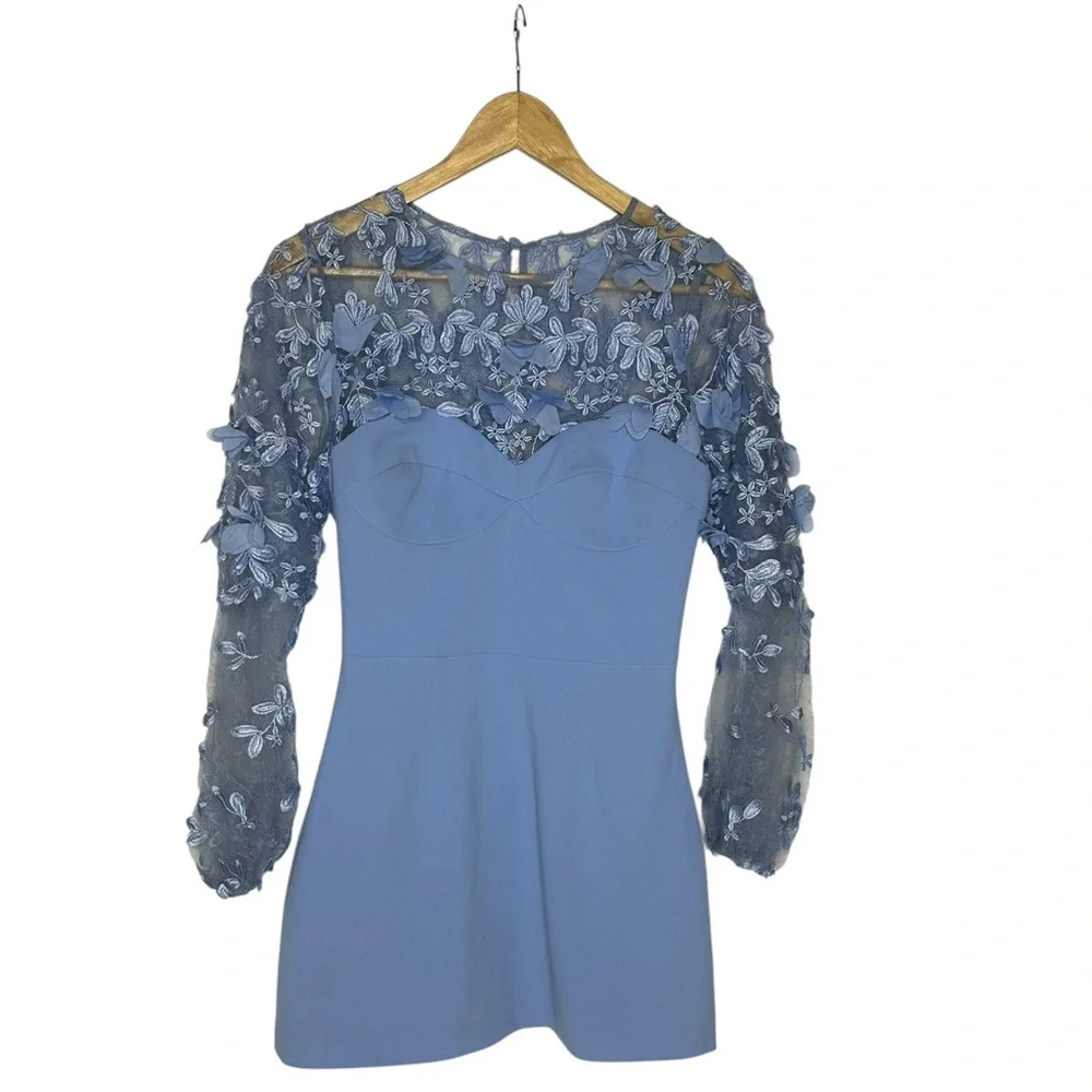 NWT Dress The Population MILA Embellished Lace Trim Long Sleeve Mini Dress m - Picture 7 of 16